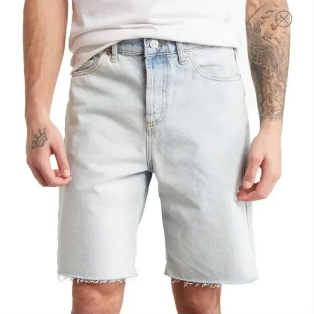 BDG Urban Outfitters DAD Light Blue Denim Shorts Raw Hem Button Fly Sz 32 NEW